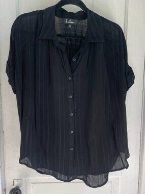 Lulus Everlee Black Striped Button-Up Top - Size Medium, Great Condition
